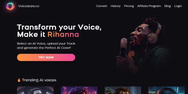 Voicestars Generate AI cover songs with AI voices of top artists like AI Drake