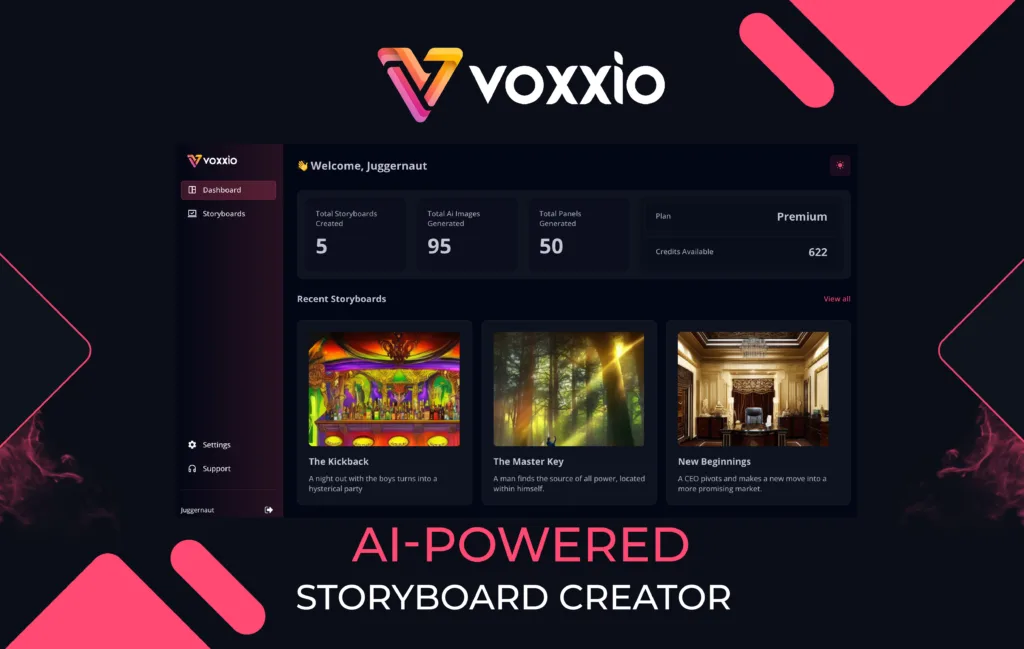 Voxxio - Instant AI-Storyboard Creator. Voxxio allows you to turn your spoken ideas into visual storyboards.