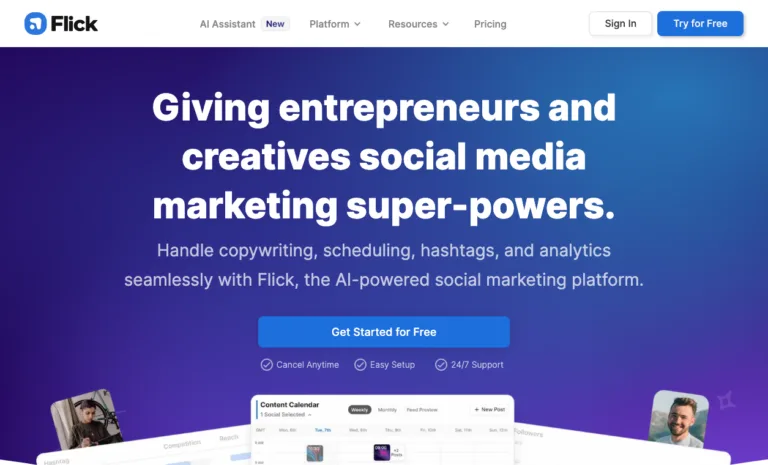 Featured tools Flick.social Flick: Social Media Marketing Platform. The tools you need to grow and manage your Socials: Scheduling