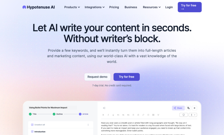 Featured tools Hypotenuse Hypotenuse AI: AI Writing Assistant & Text Generator. Turn a few keywords into original