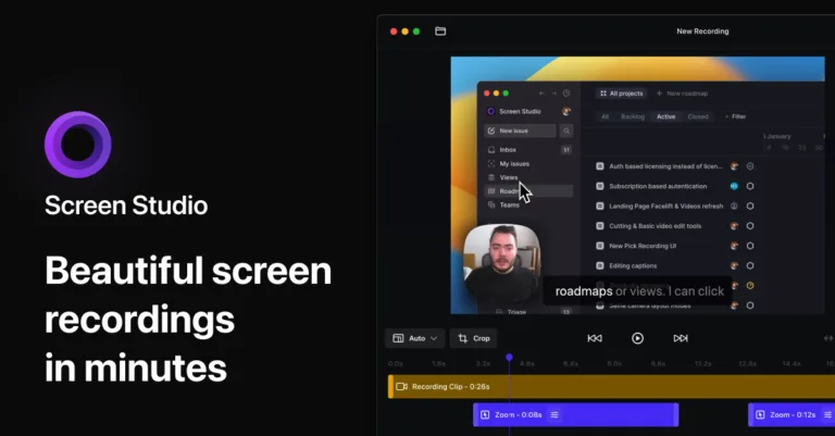 Featured tools Screen Studio Screen Studio is a professional and simple to use screen recorder for macOS that lets you create professionally looking screen recordings & tutorial videos in minutes