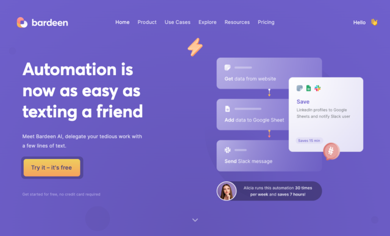Featured tools Bardeen Bardeen is an AI automation platform to replace your repetitive tasks.