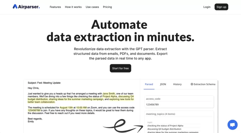 Airparser - Airparser is a GPT-powered data extraction tool. It's created it to solve the problem of parsing human-written