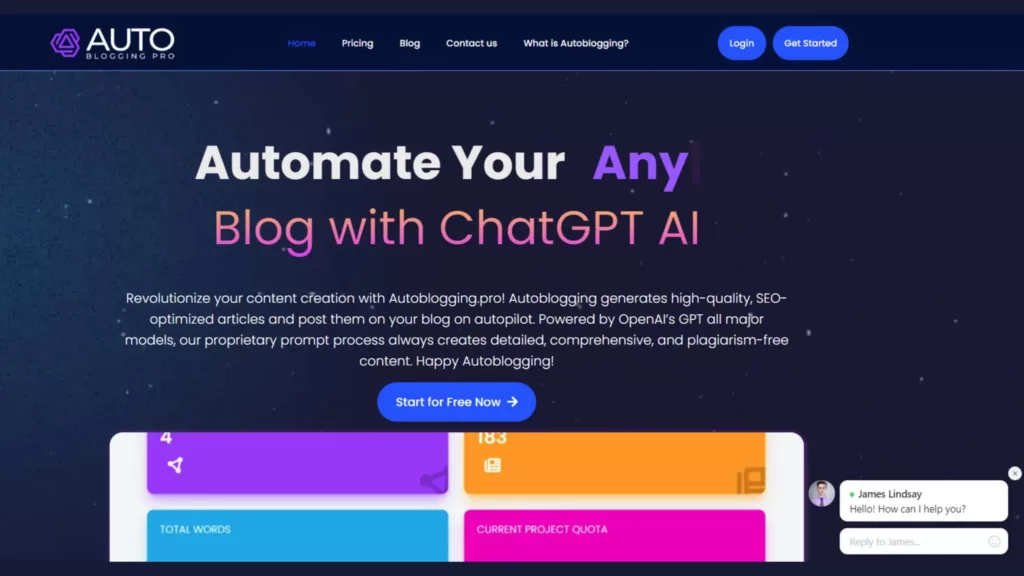 Autoblogging.pro - Autoblogging. pro can automate your blog completely from content creation to posting on the blog with the power of AI. Generated Articles are SEO optimized for the given keywords. Autoblogging Connects with WordPress blogs via Autoblogging. pro's plugin and other blogs' VIA API.