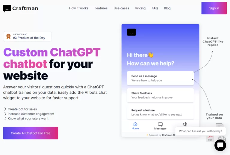 CRAFTMAN - Craftman is a platform to create AI Growth Chatbots that convert visitors into customers.