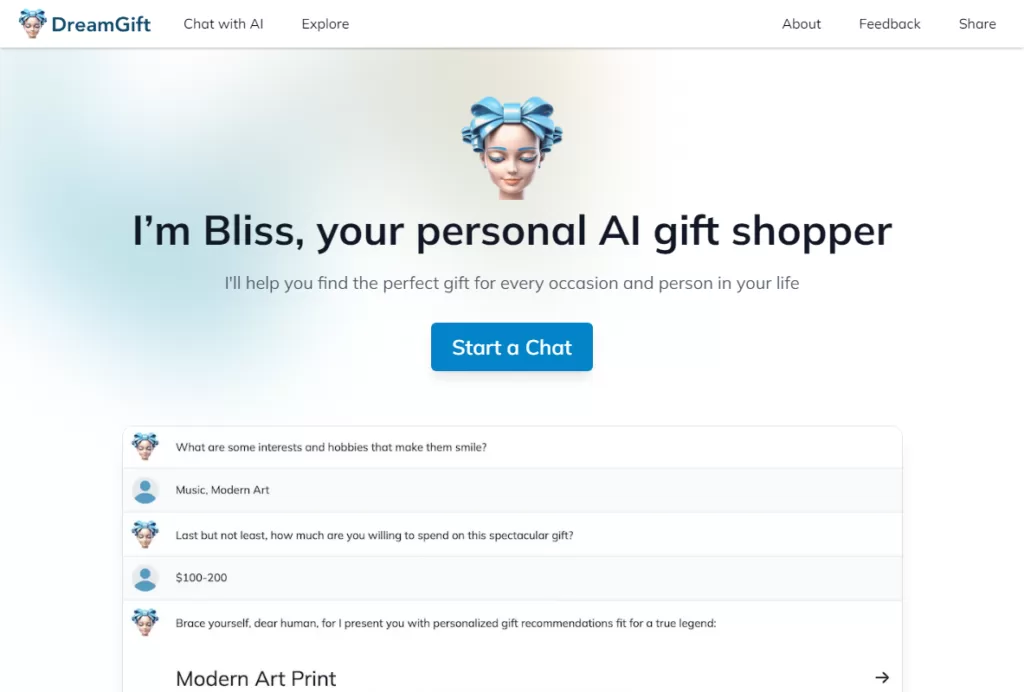 DreamGift - DreamGift helps you find the perfect gift for every occasion and person in your life.rnChat with Bliss