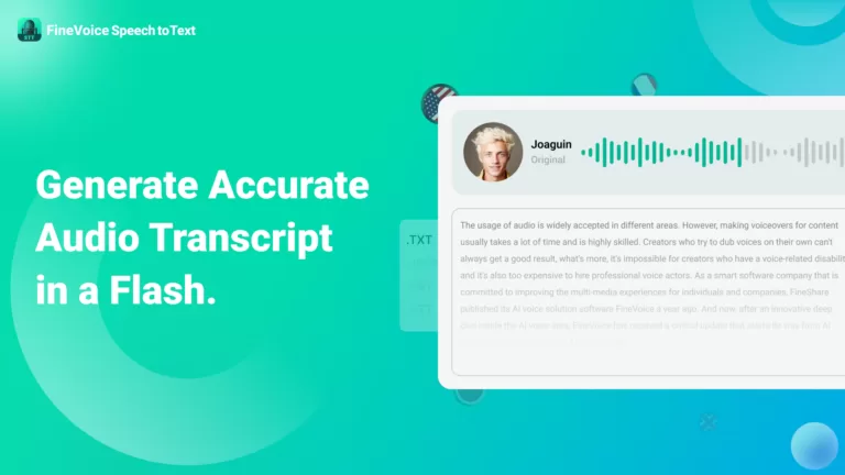 FineVoice Speech to Text - FineVoice Speech to Text is an AI transcription tool that can generate text out of audio. It supports 40+ mainstream languages and can generate transcripts within a few minutes. AI technology guarantees the accuracy of transcripts
