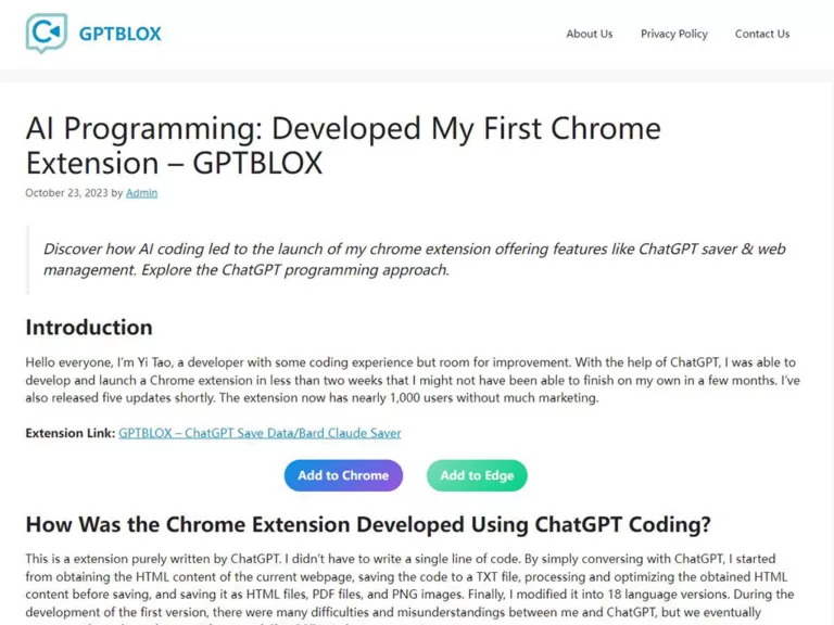 GPTBLOX - Save your ChatGPT/Bard/Claude/HuggingChat conversations and website articles as HTML/TXT/PDF/PNG files and organize them in groups.