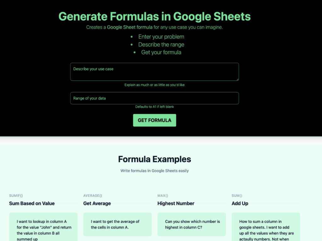 Google Sheets Formula Generator - Forget about frustrating formulas in Google Sheets! Google Sheets Formula Generator creates a formula for any use case you can imagine.
