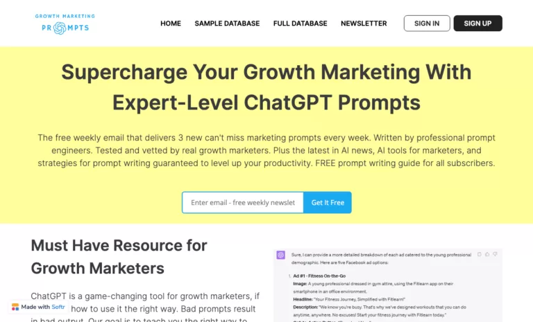 Growth Marketing Prompts - Over 100 expert-level growth marketing prompts to take your productivity to the next level. Created by prompt engineers and field-tested by growth marketers. New Prompts added every week.
