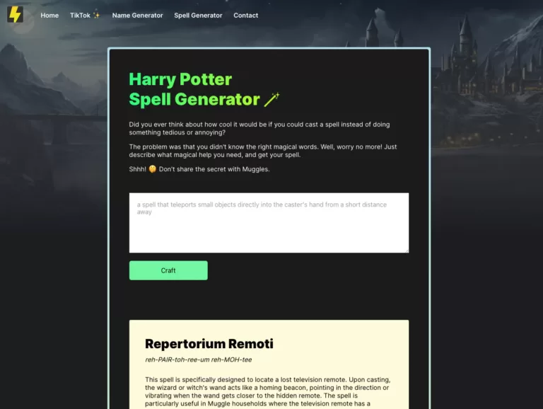 Harry Potter Spell Generator - Did you ever think about how cool it would be if you could cast a spell