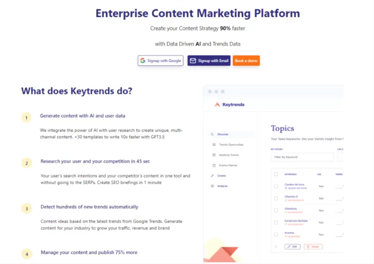 Keytrends - Keytrends is the first content marketing platform that unites the power of AI and Google Trends data to maximise the visibility of any online business through content strategies.