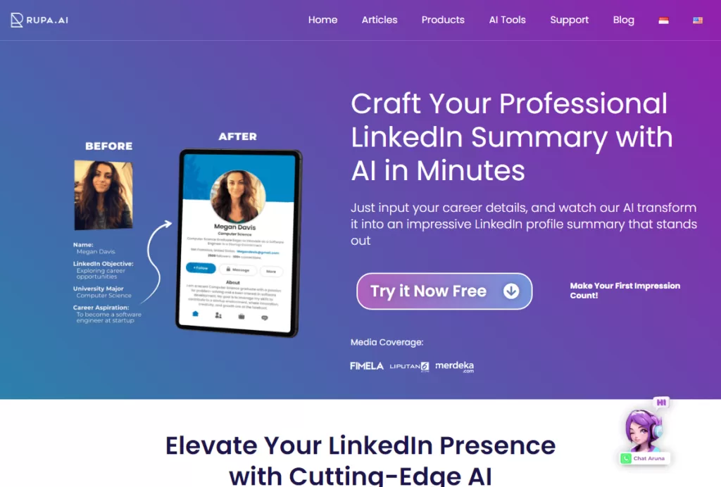 Linkedin Bio Generator by Rupa.AI - Get Your Dream Career with AI-Powered LinkedIn Bio Generator—See Results in Minutes!