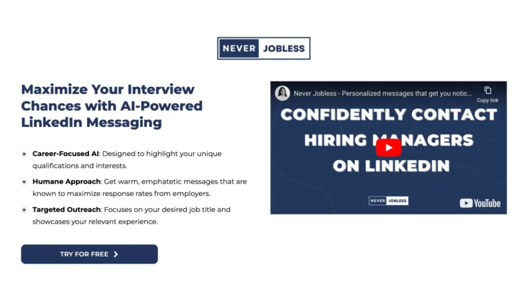 Never Jobless LinkedIn Message Generator - Maximize Your Interview Chances with AI-Powered LinkedIn Messaging Elevate your career prospects with our AI tool