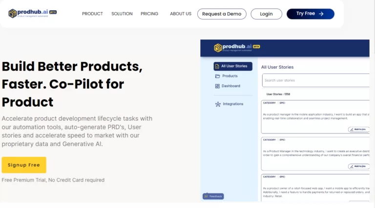 Prodhub.ai - Prodhub.ai is an AI automated product management tool that helps product managers build better products faster. It offers a suite of features that automate tasks such as product requirements documentation (PRD) generation