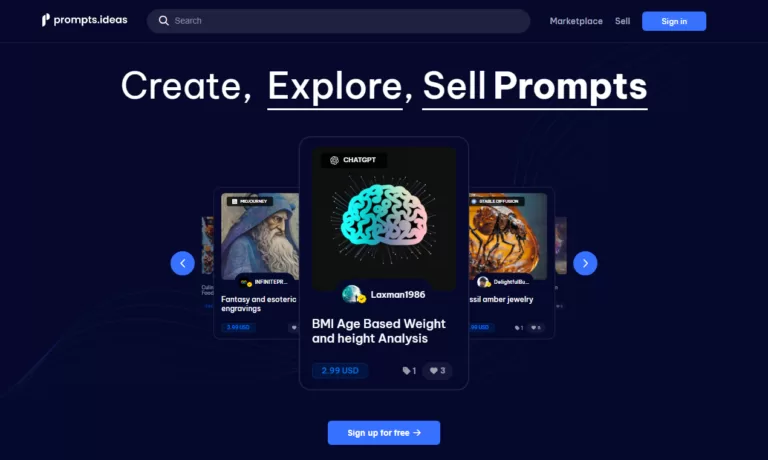 Promptsideas - An easy and quick way to sell and purchase prompts. Huge selection of prompts for DALLE