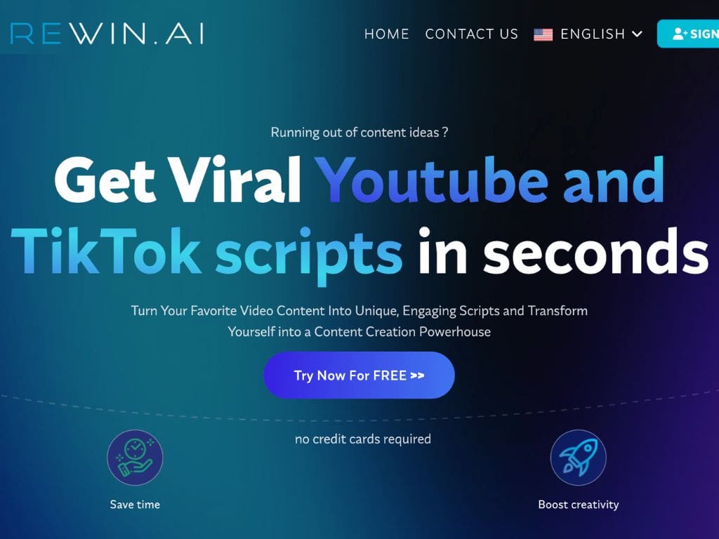 Rewin - Running out of content ideas ?rnGet Viral Youtube and TikTok scripts in secondsrnTurn Your Favorite Video Content Into Unique