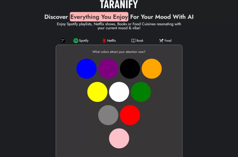 taranifyapp - Looking for the perfect Spotify playlist or Netflix show to suit your mood? Taranify AI is here to help! Taranify is a mood-based recommendation AI that uses AI to figure out how you're feeling and then suggests the best entertainment for you. Just take a quick and fun quiz