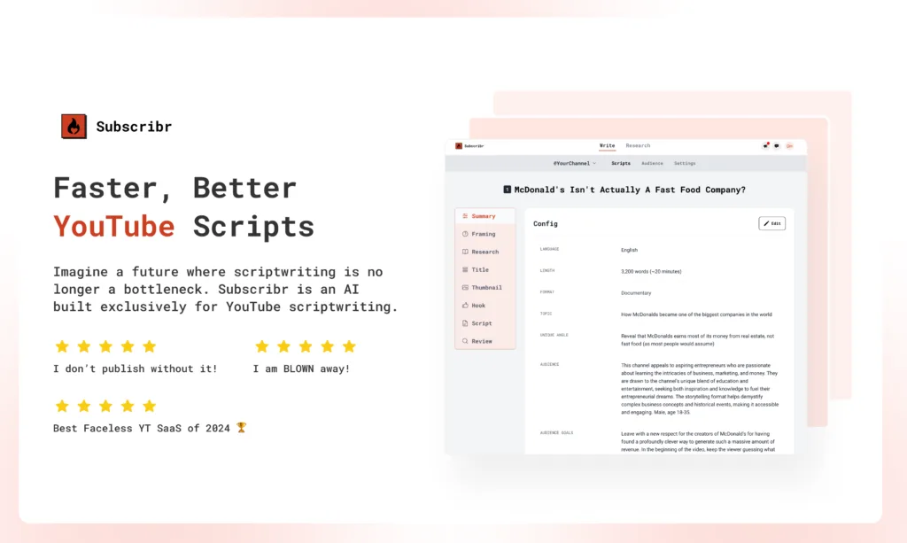 Subscribr AI - Subscribr is an AI-powered scriptwriting tool built exclusively for YouTube creators. It's designed to help you create high-quality