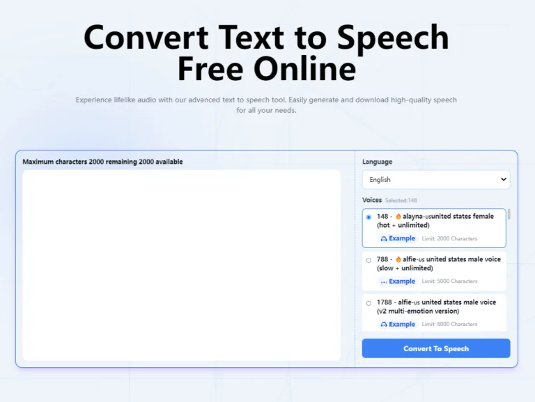 TexttoSpeech.im: Convert Text to Speech Free Online - Transform Text to Voice: Fast