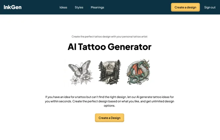 InkGen - InkGen is a digital tool that uses artificial intelligence to create custom tattoo designs based on user-provided inputs. By specifying details such as themes