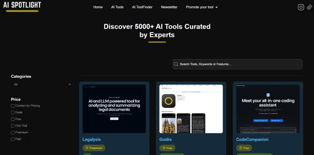 AI Spotlight - AI Spotlight is your one-stop destination for AI tools. Explore our curated directory of over 5