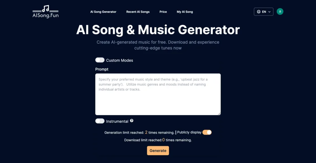 AISong - AISong.Fun is an innovative platform that uses AI to generate songs