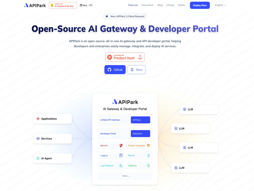 APIPark - APIPark is an open-source LLM gateway and developer portal that allows developers to manage