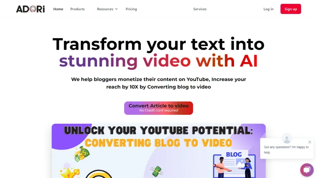 Adori BlogToVideo AI - The Blog to Video Maker is an AI-powered tool that allows users to convert their blog posts into engaging and captivating videos effortlessly.