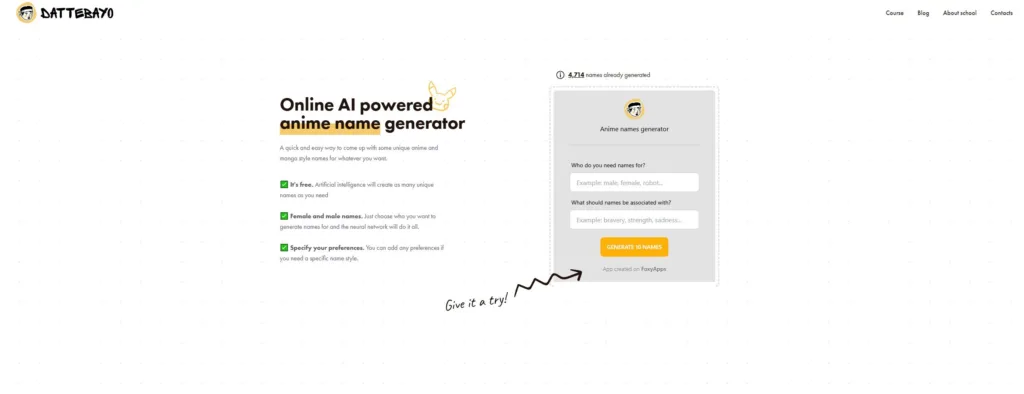 Anime Name Generator - Free anime name generator based on your preferences! Describe the character of your character you want to come up with a name for and our AI will create it!