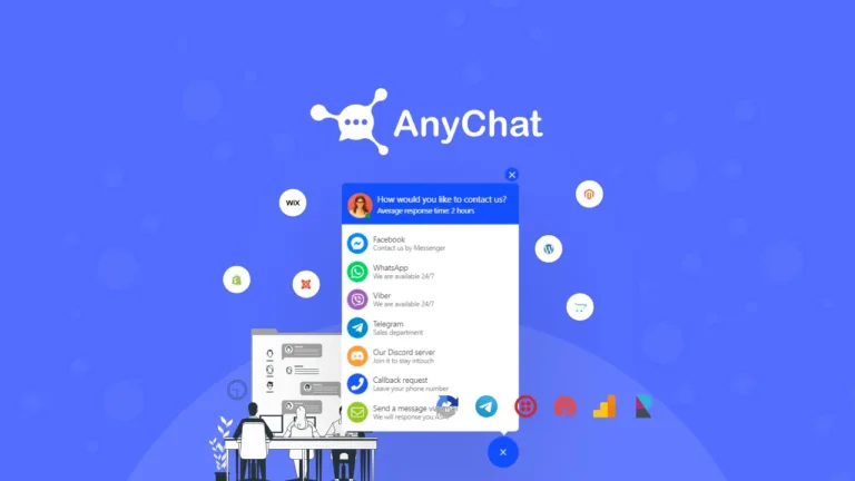 AnyChat - AnyChat widget displays on every page of your site and provides as many contact methods as you want