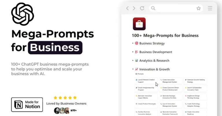 ChatGPT Mega-Prompts for Business - Run your business on autopilot with 100+ hand-crafted mega-prompts to optimize and scale your business with AI. From Business Strategy to Business Development
