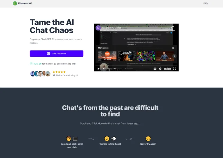 Cleanest AI - Organize conversations into custom folders and search through them. Available for Chat GPT and more platform's being added soon.