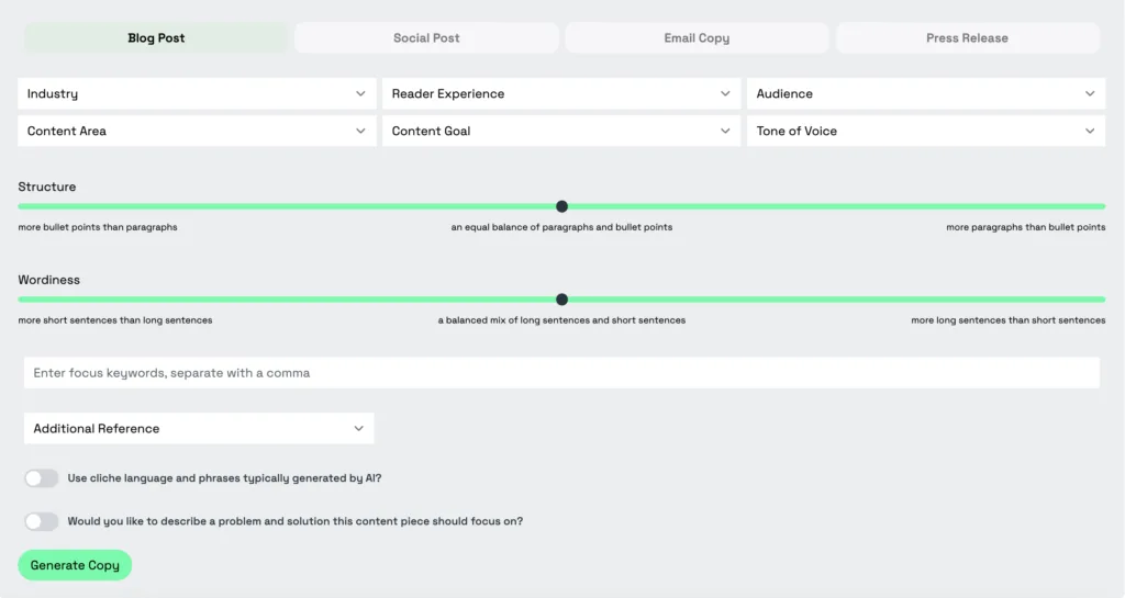 CopyReadyNow - AI-powered copywriting platform that helps tech businesses create accurate content without the "written by AI" feel