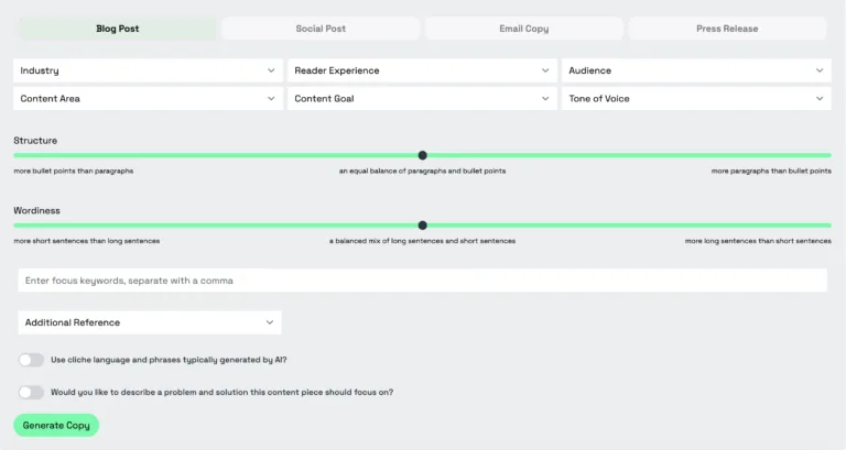 CopyReadyNow - AI-powered copywriting platform that helps tech businesses create accurate content without the "written by AI" feel