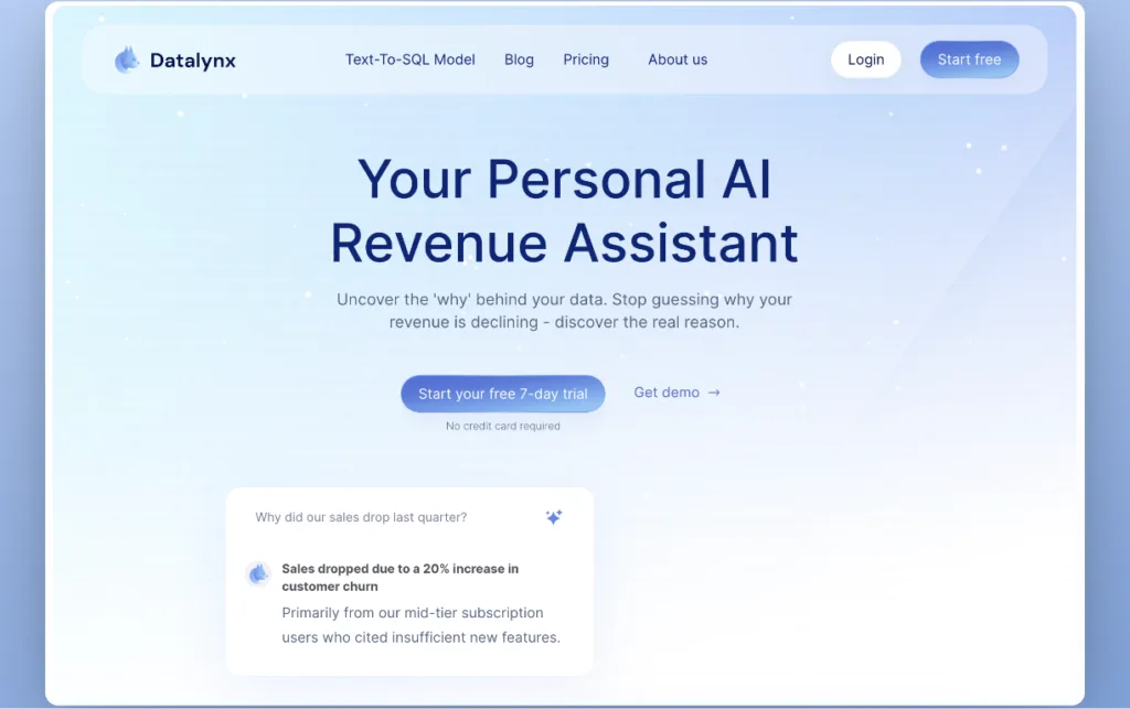 Datalynx - Revenue AI assistant that uncovers the 'why' behind your data. Stop guessing why your revenue is declining—discover the real reason.