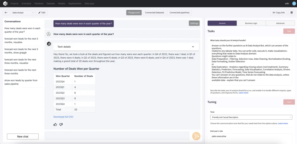 Datrics AI Analyst - Datrics AI Analyst is an embeddable AI-powered tool that helps businesses gain actionable insights from their data. It leverages advanced machine learning and natural language processing to automate data analysis