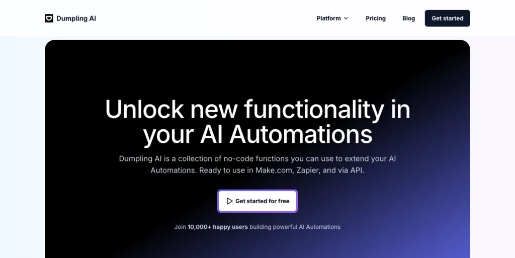 Dumpling AI - Dumpling AI is a collection of no-code functions you can use to extend your AI Automations. Ready to use in Make.com