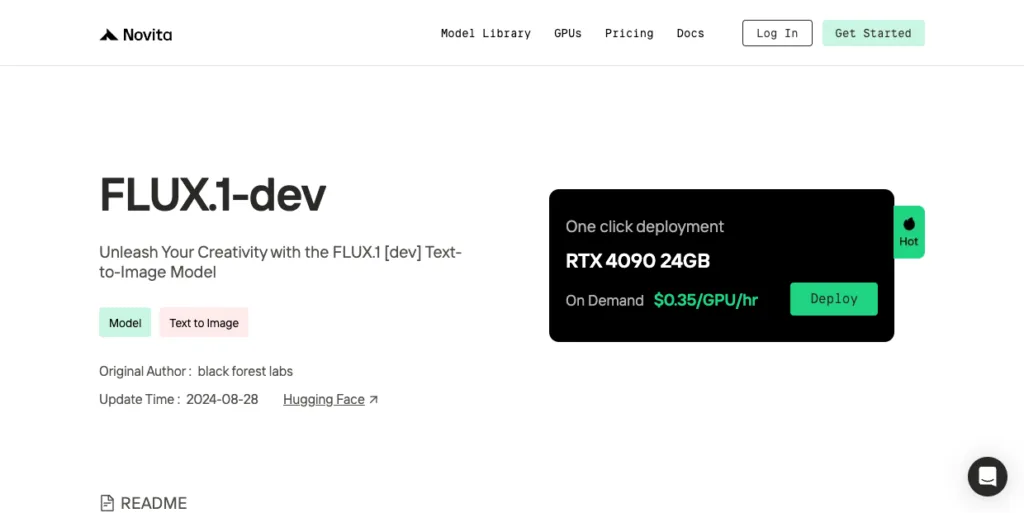 FLUX.1 [dev] on Novita AI - The FLUX.1 [dev] service on Novita AI is available for users to transform text into visuals at a cost-effective rate. Users can access GPU resources on-demand