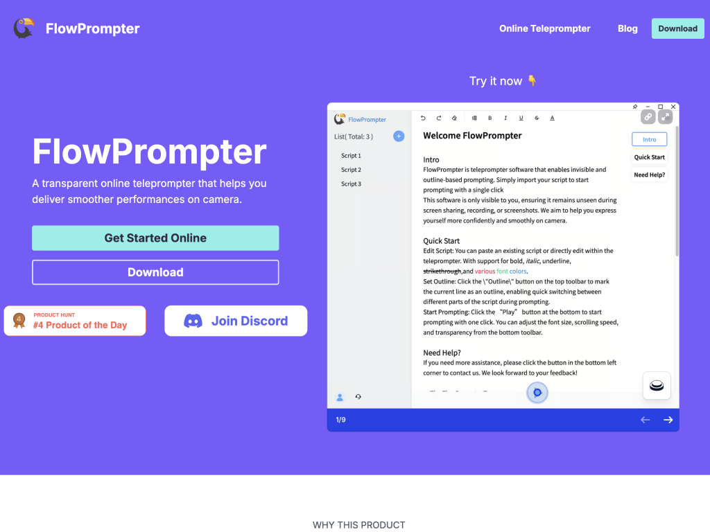 FlowPrompter - A transparent online teleprompter that helps you deliver smoother performances on camera.