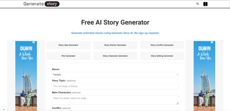 Generate Story - Generatestory.io is an AI-powered story generator platform with multiple genres to choose from