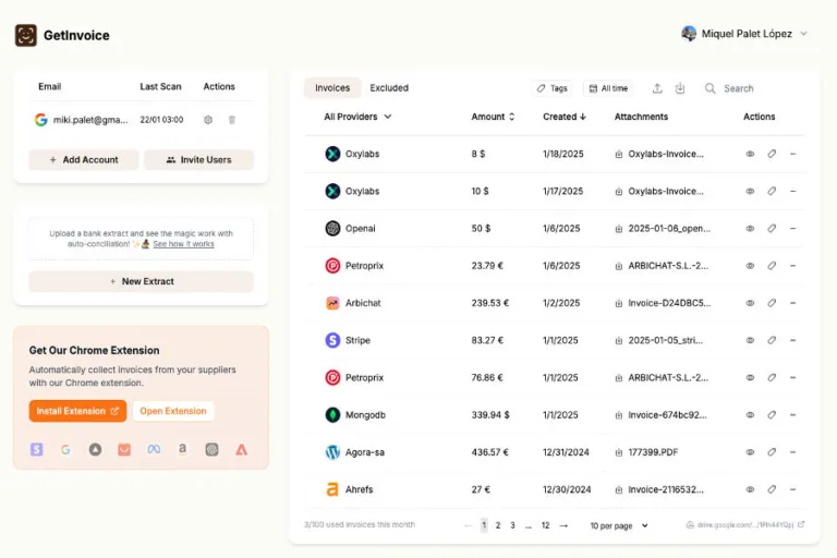 GetInvoice - GetInvoice is an AI invoice management software that automatically collects invoices from emails and web portals and sends them to your accounting system.