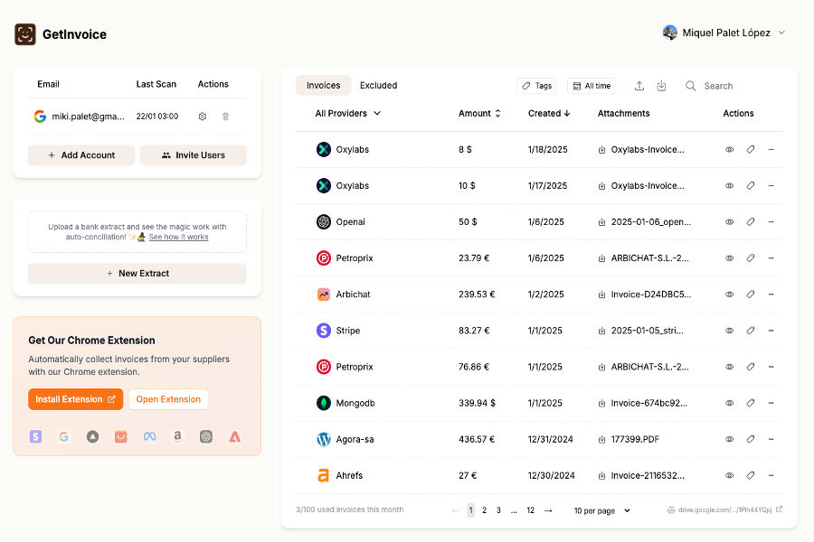 GetInvoice - GetInvoice is an AI invoice management software that automatically collects invoices from emails and web portals and sends them to your accounting system.