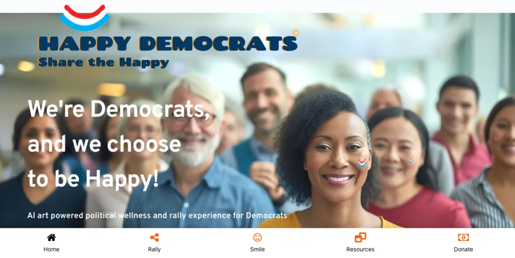 Happy Democrats - HappyDemocrats.org is an innovative AI-powered political wellness platform designed for Democrats seeking positivity
