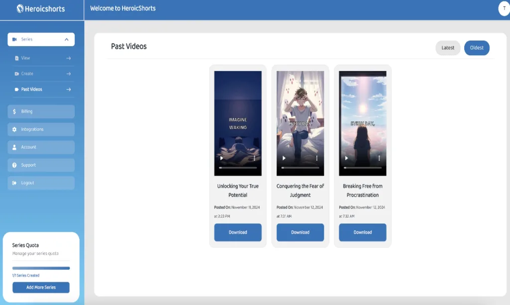 Heroic Shorts - Our SAAS creates AI generated video shorts using text to video.