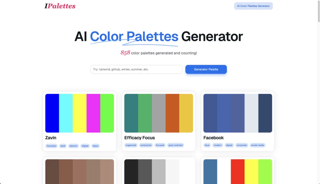 IPalettes - Ai Color Palettes Generator with AI Based on Keywords