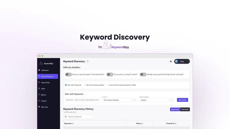 Keyword Discovery by SEO Co-Pilot - A Keyword research tool that measures over a dozen key SEO metrics to find lucrative + easy keywords