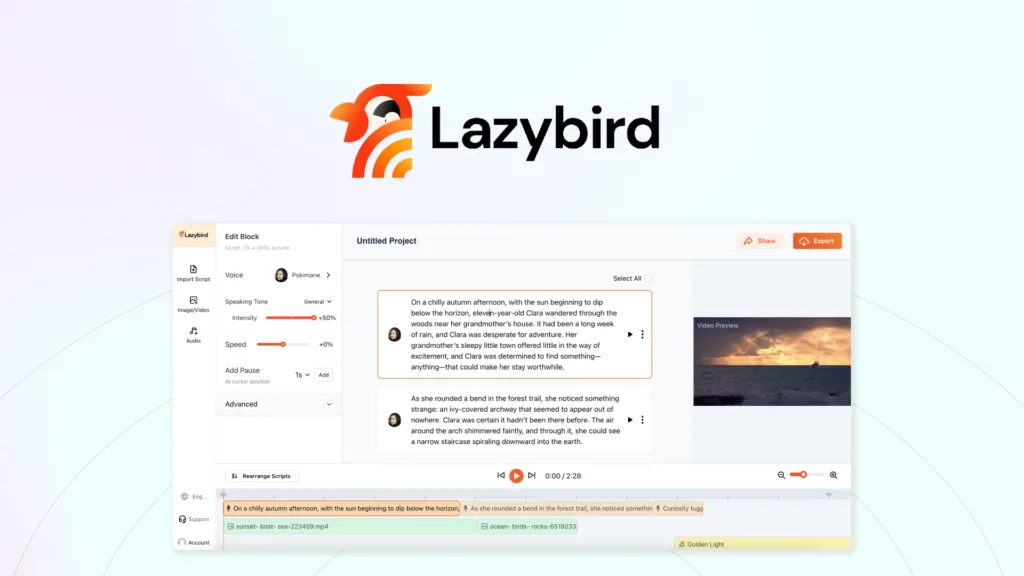 Lazybird - Create human-like voiceovers with this AI voice generator platform