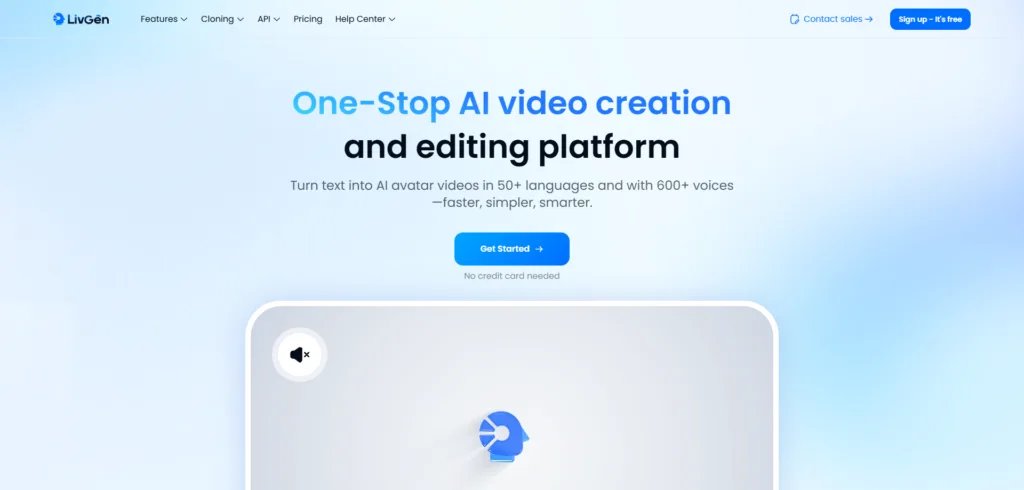 LivGen - One-Stop AI video creation and editing platform. Turn text into AI avatar videos in 50+ languages and with 600+ voices.——faster