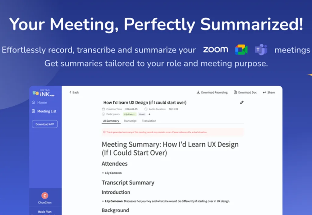 Meeting Ink - Meeting Minute Management System: Transcribe